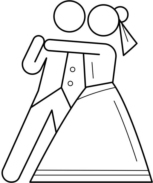 First wedding dance vector line icon stock illustration