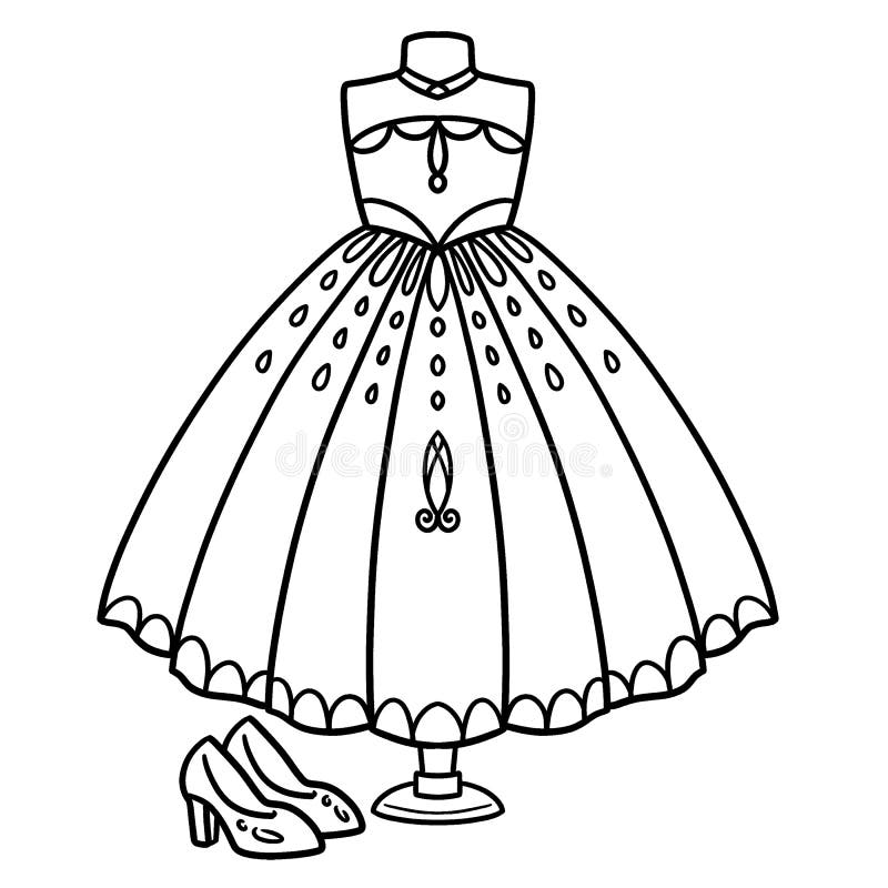 Wedding gown isolated coloring page for kids stock vector