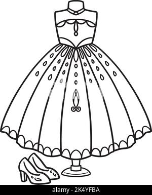Wedding gown coloring page for kids stock vector image art