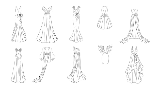 Premium vector coloring page modern and classic dresses