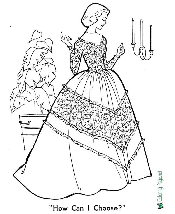 Bride wedding dress coloring page