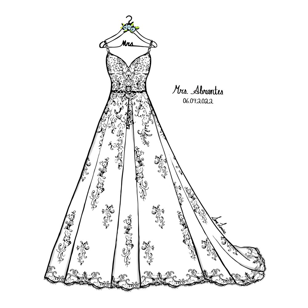 Custom wedding dress drawing wedding illustrations portraits â sam louise