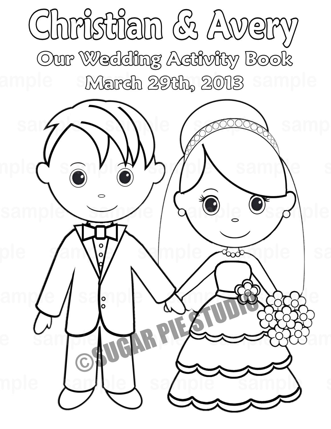 Printable personalized wedding coloring activity book favor kids x pdf or jpeg template