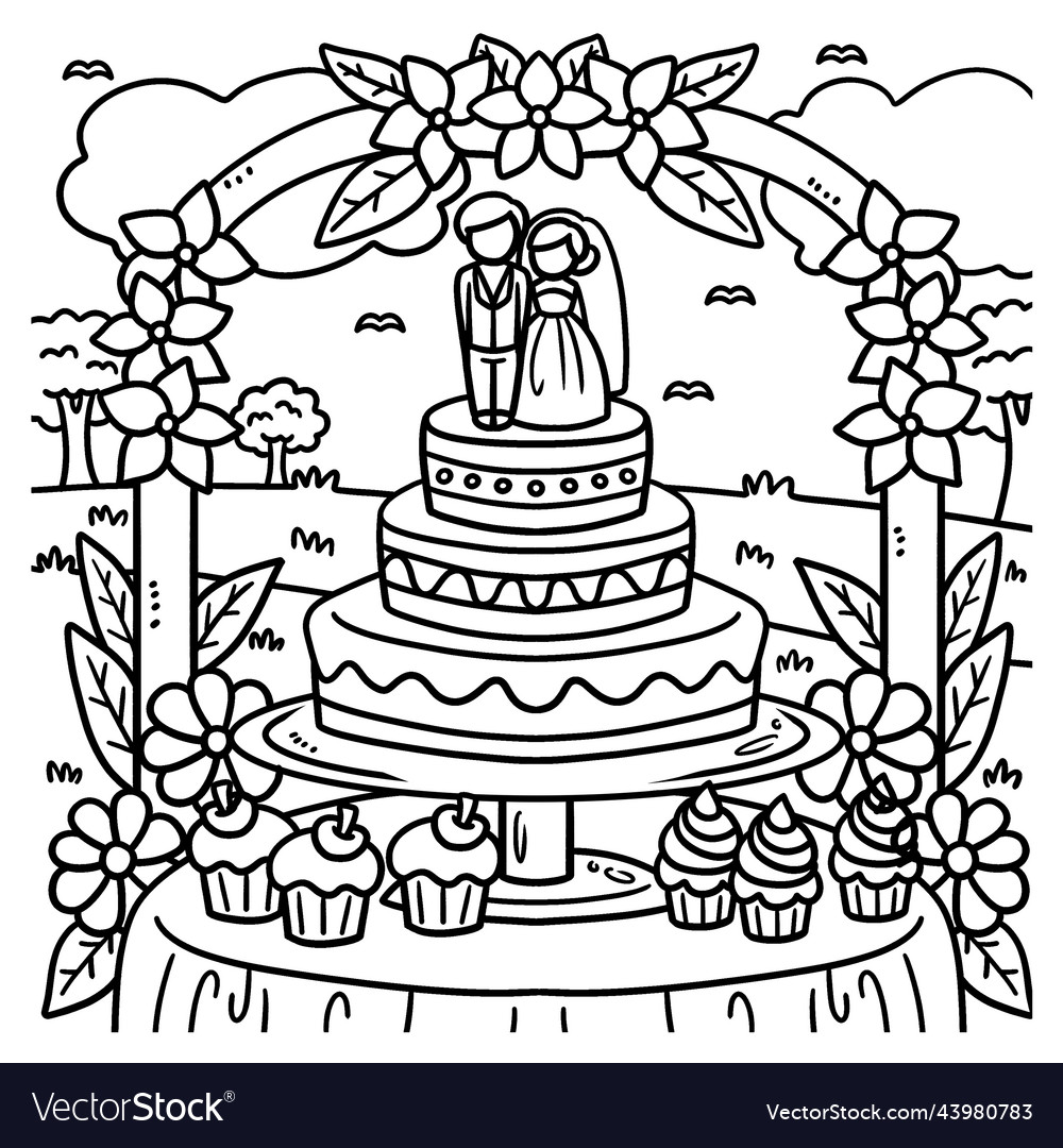 Wedding cake coloring page for kids royalty free vector