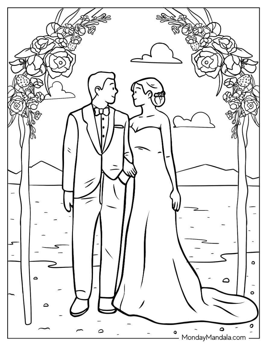 Wedding coloring pages free pdf printables