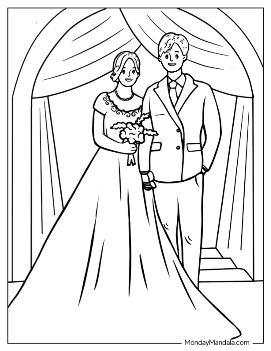 Wedding coloring pages free pdf printables