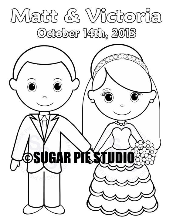 Personalized printable bride groom wedding party favor childrens kids coloring page activity pdf or jpeg file