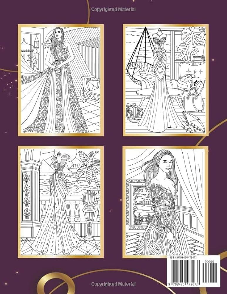 Wedding dresses fashion design coloring book illustrations of beautiful wedding dresses coloring pages for adult teens âfashion dresses coloring book mula cha cha ana ashley jr books