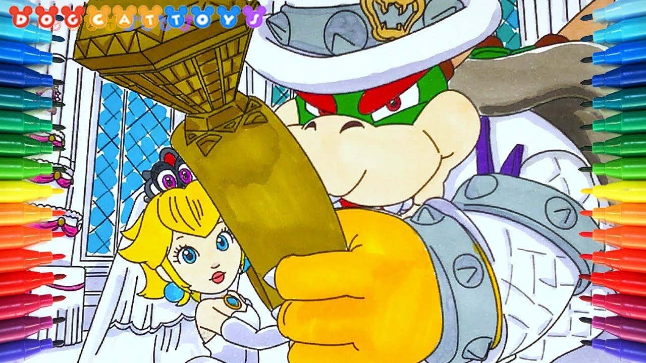 Bowser princess peach wedding drawing coloring pages videos for kids ããªãª