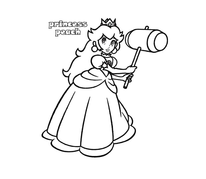 Princess peach with hammer coloring page