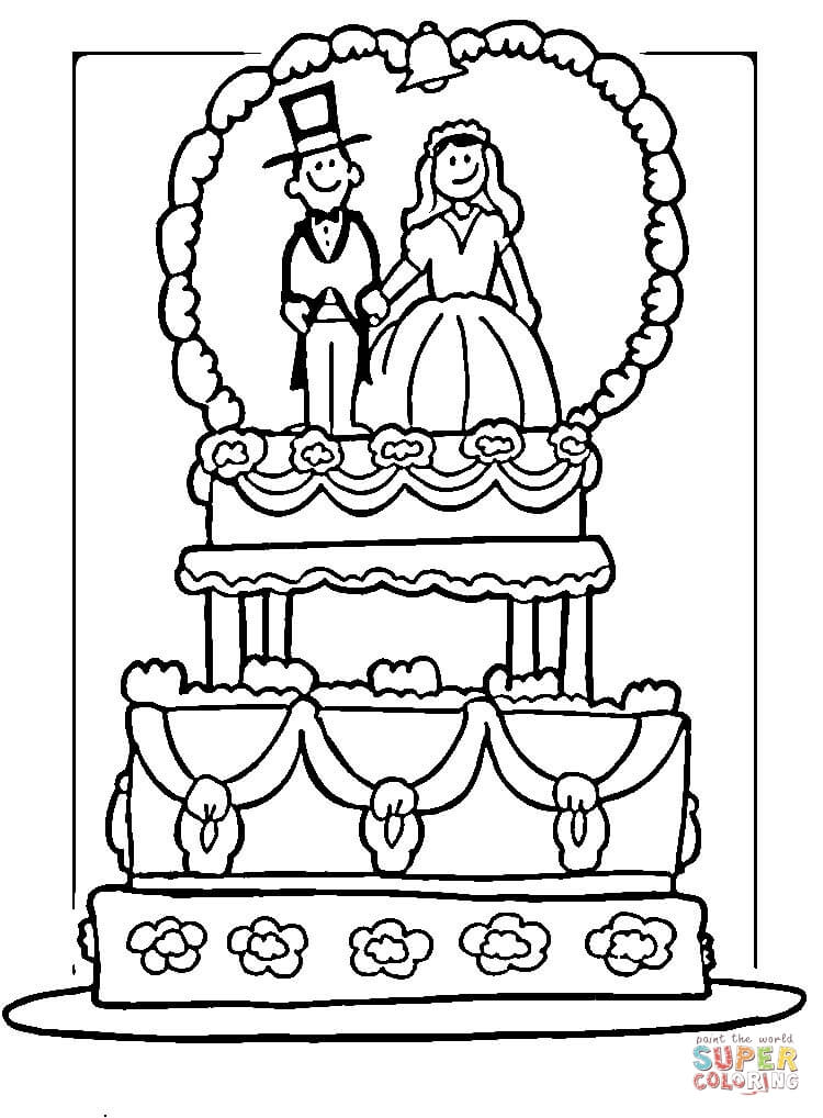 Wedding cake coloring page free printable coloring pages
