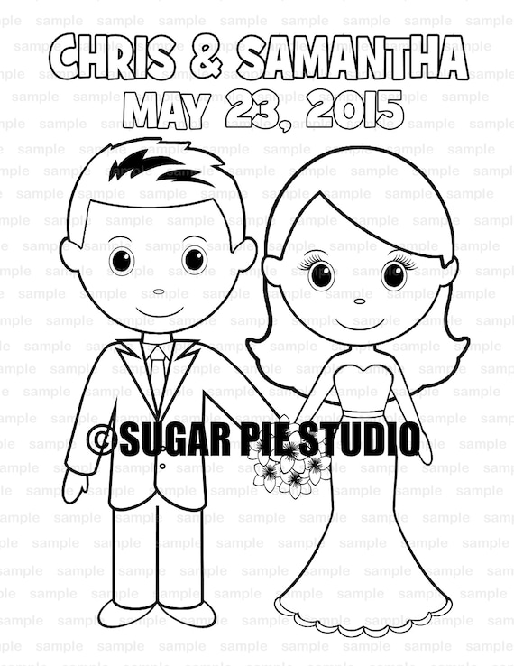 Wedding coloring page activity personalized printable pdf or jpeg file