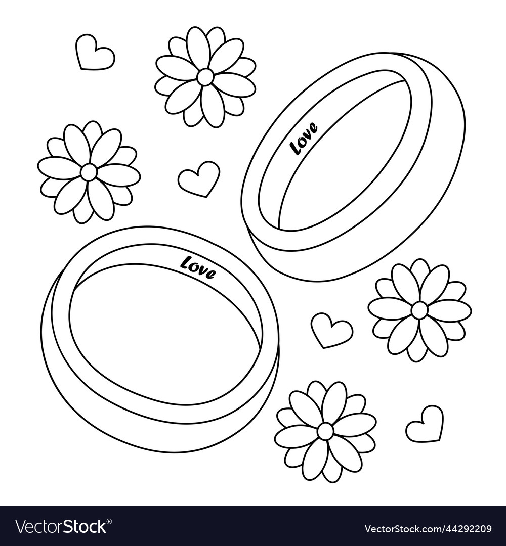 Wedding rings coloring page for kids royalty free vector