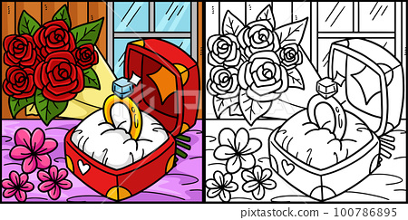Wedding ring coloring page colored illustration