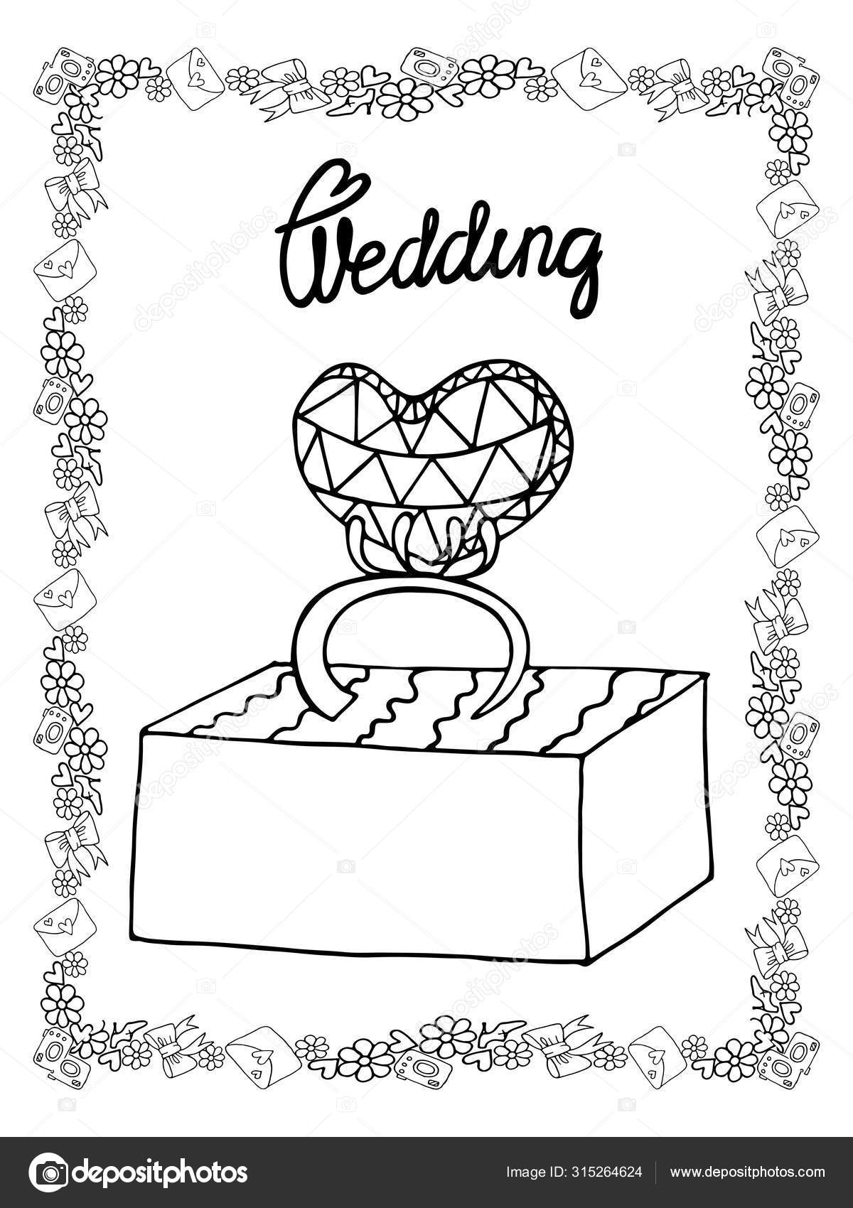 Wedding coloring page isolated with line art wreath stock vector by ellinamailru