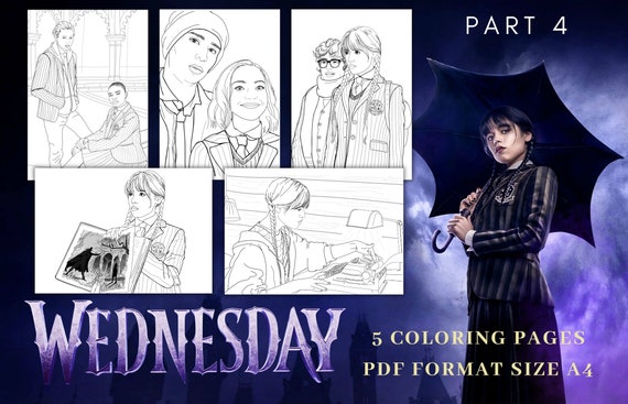 Wednesday addams coloring pages instant digital print pdf part