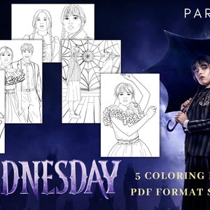 Wednesday addams coloring pages instant digital print pdf part
