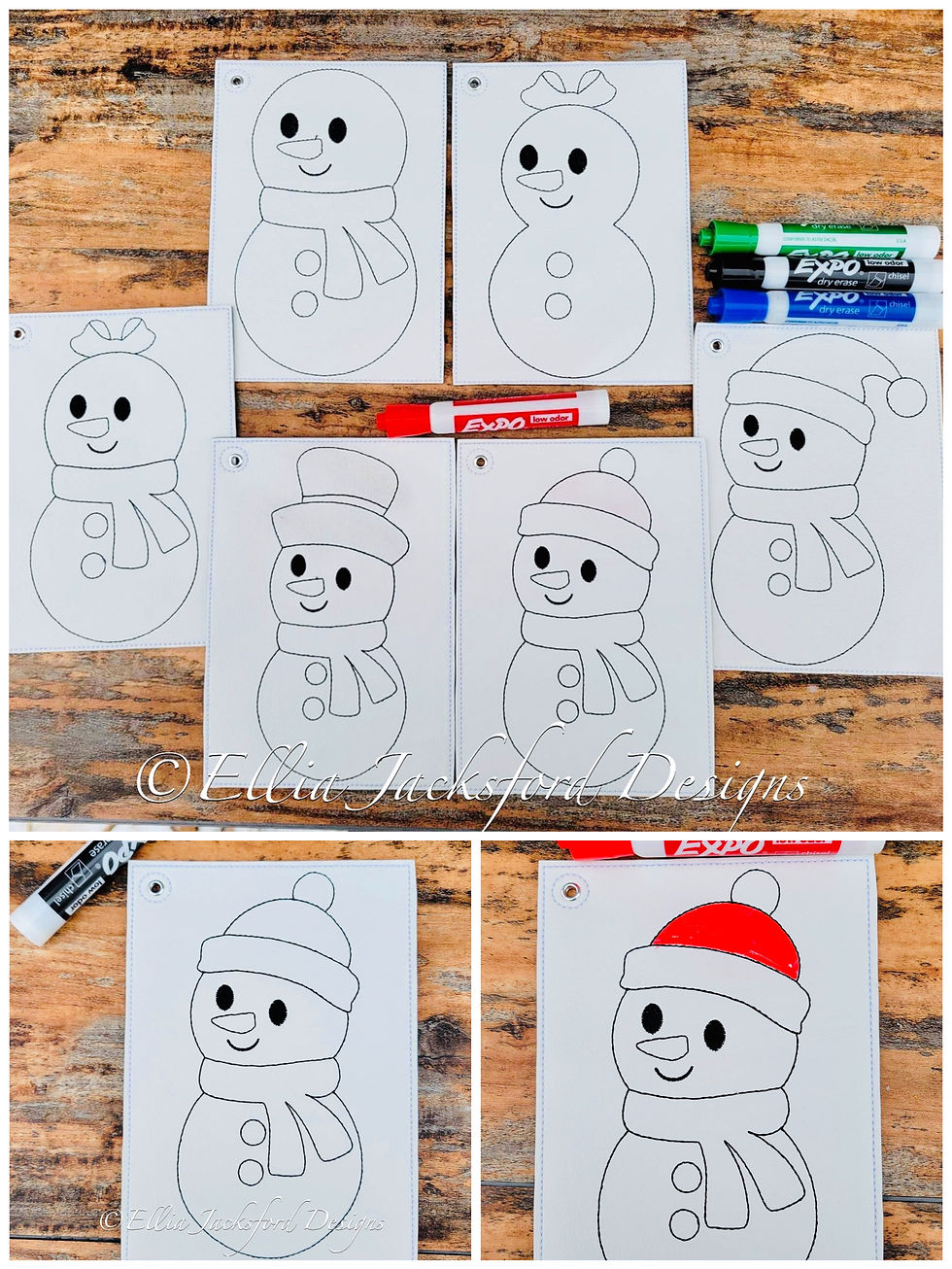 Snowman coloring pages embroidery design set of ellia jacksford