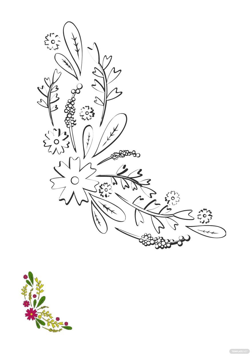 Free decorative corner floral coloring page