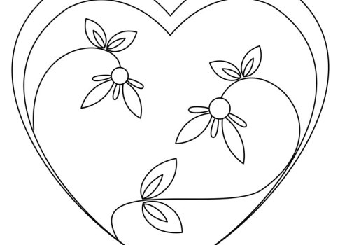 Free hand embroidery design of heart and flowers