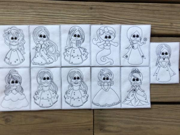 Princess color pages set â sketch â redwork style â x only â includes designs â digital embroidery design â nanas handmade baby boutique