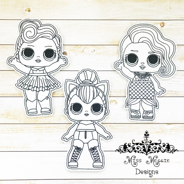 Coloring flat dolls set lol ith embroidery design file miss meggie designs