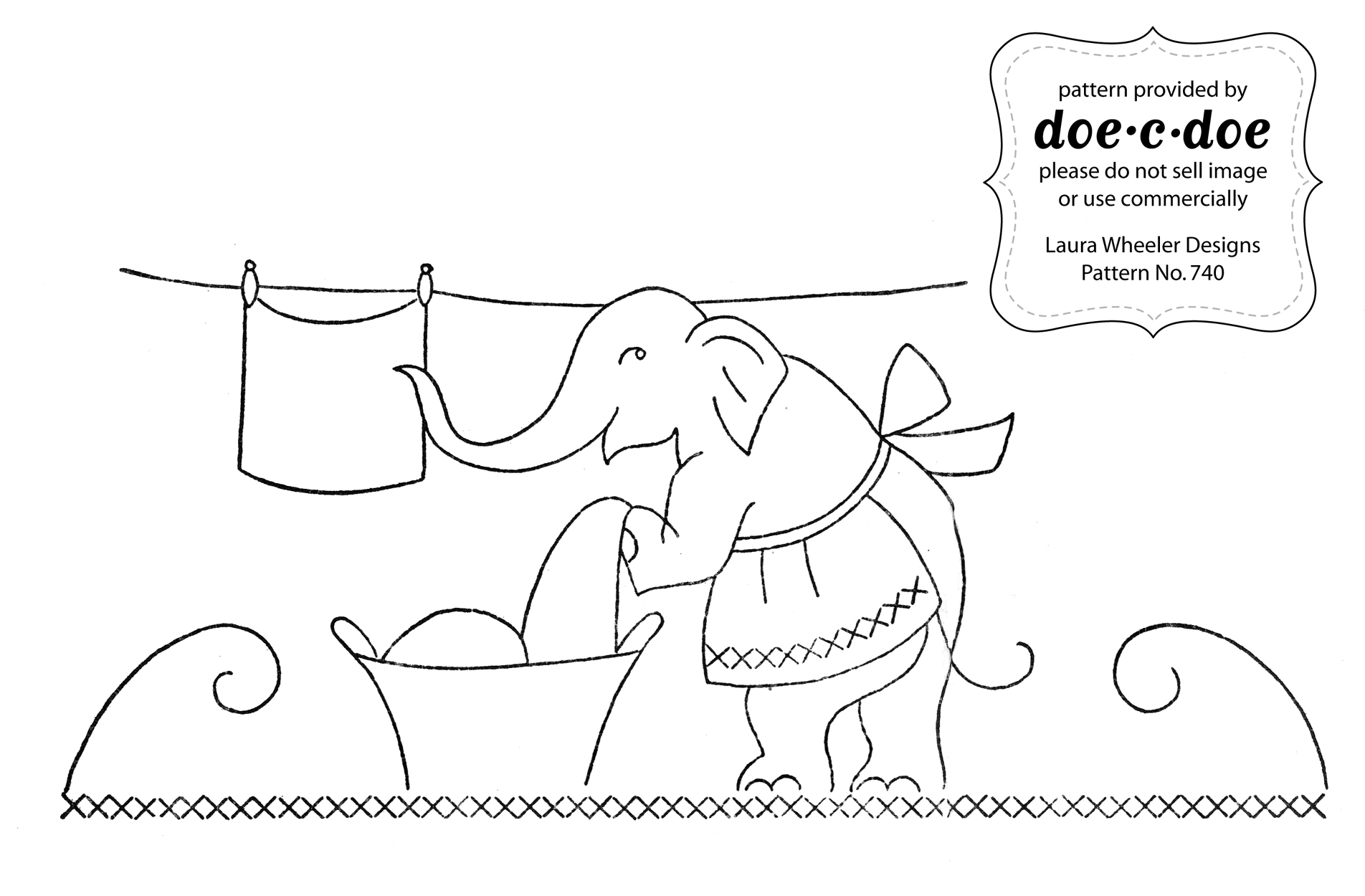 Elephant hanging laundry embroidery design free printable papercraft templates