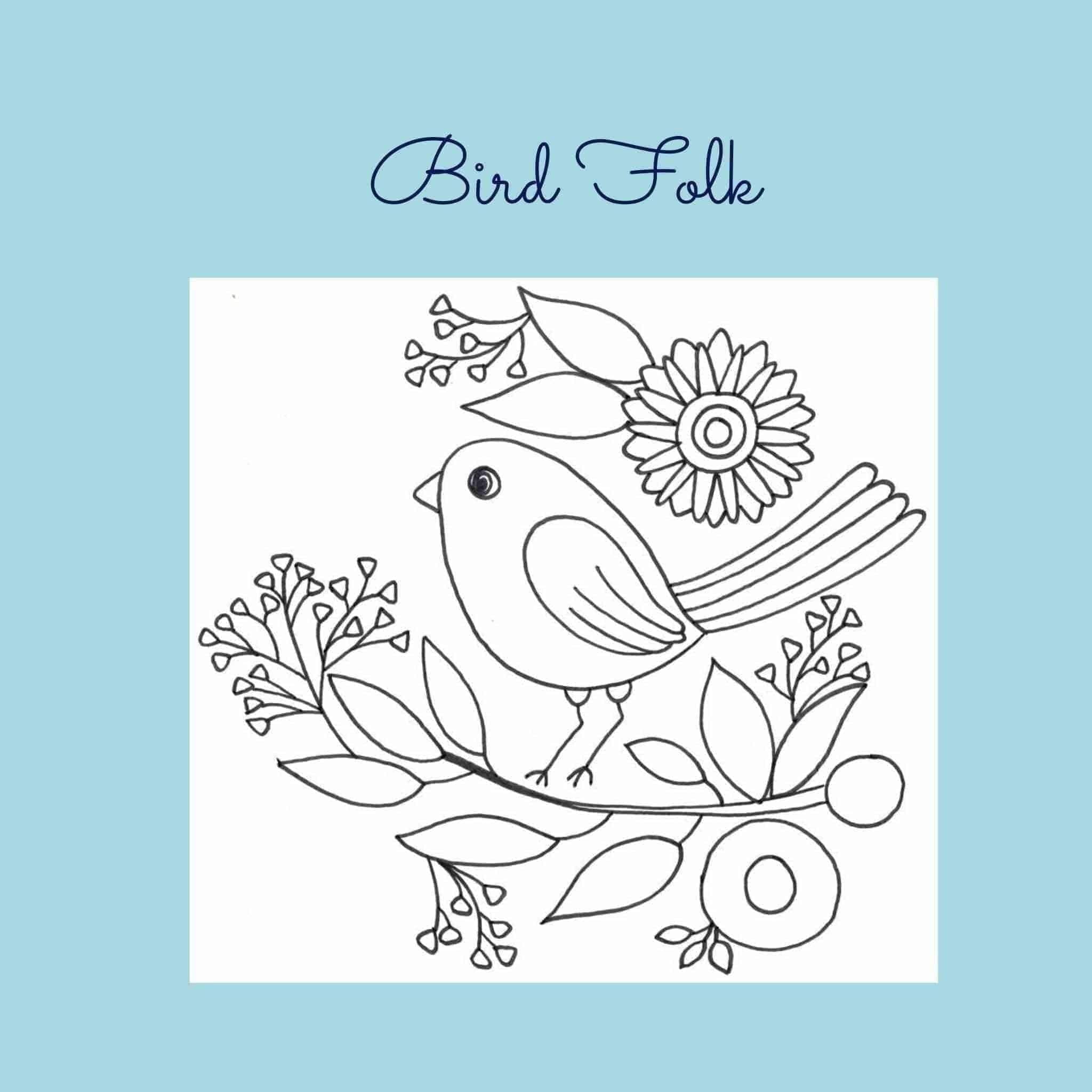 Bird folk hand embroidery template â