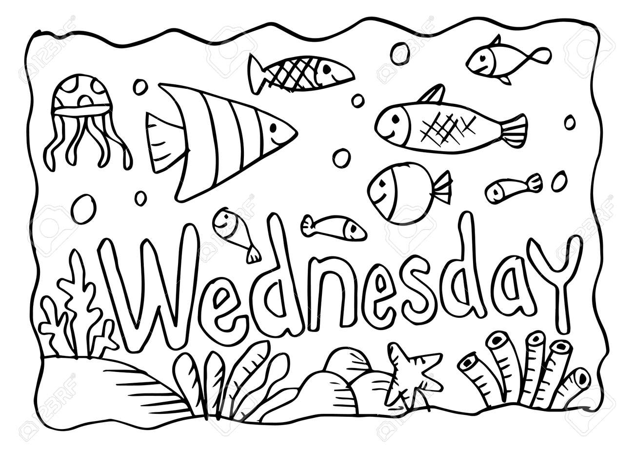 Wednesday coloring page with fishes royalty free svg cliparts vectors and stock illustration image