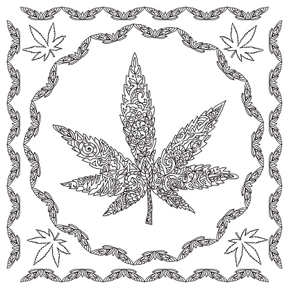 Decorative cannabis coloring page stock illustration