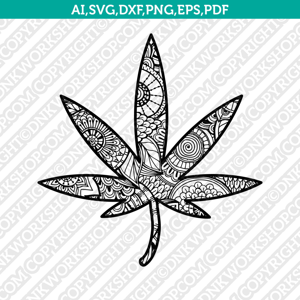 Marijuana cannabis leaf mandala zentangle svg cricut cut file clipart â