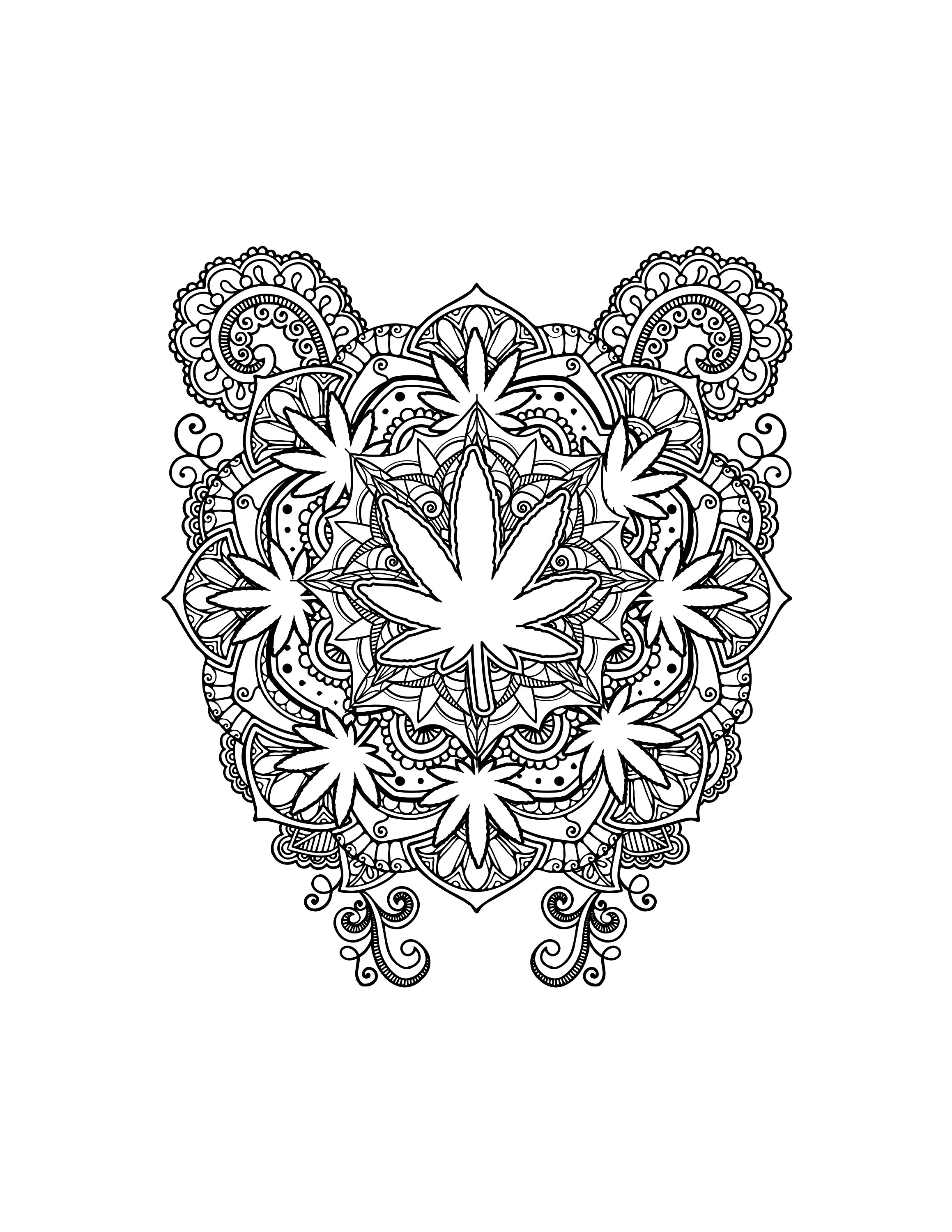 Printable mandala stoner coloring page digital download trippy weed cannabiss artwork