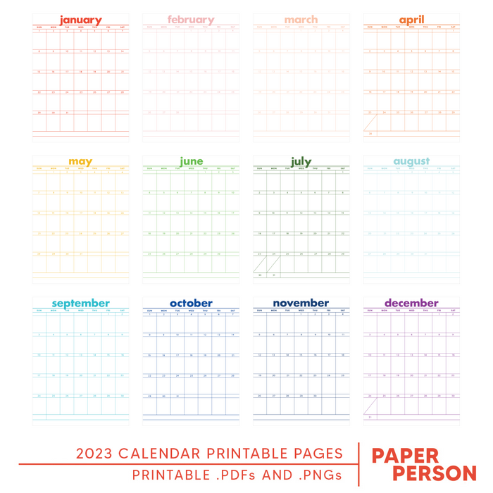 Calendar printable papers color version â paper person