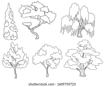 Cute weeping willow oak apple tree stock vector royalty free