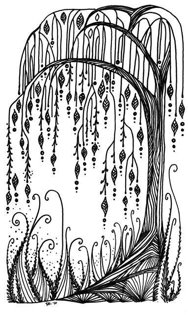 Weeping willow tangle art sharpie art zentangle art