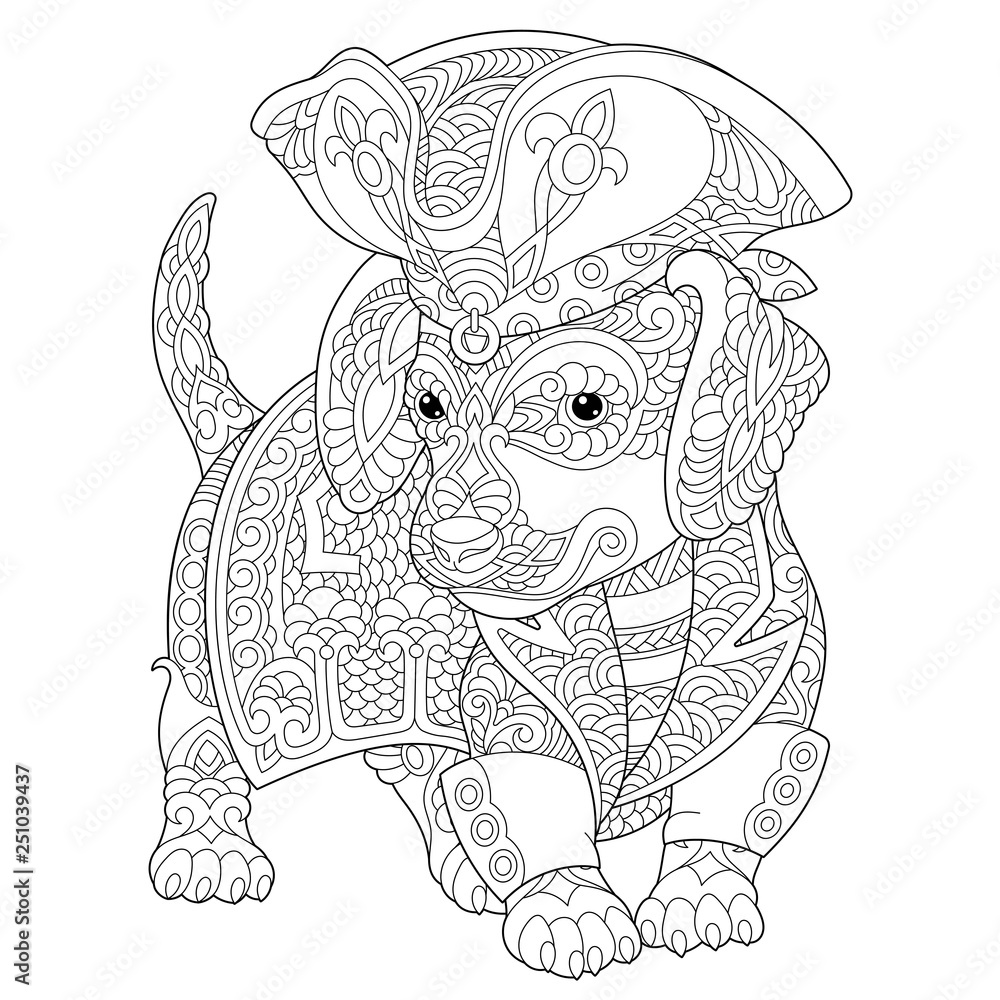 Zentangle dachshund dog coloring page vector