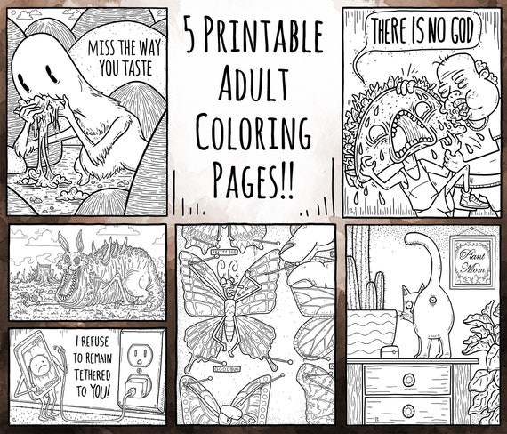 Lets get weird adult coloring pages printable coloring pages instant download pdf set