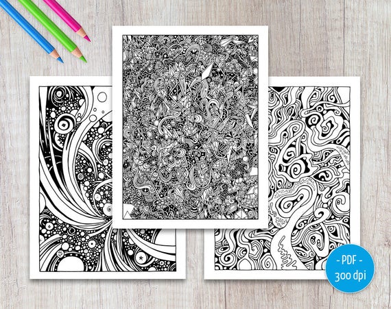 Abstract adult coloring pages printable colouring set pdf color pages download weird art book