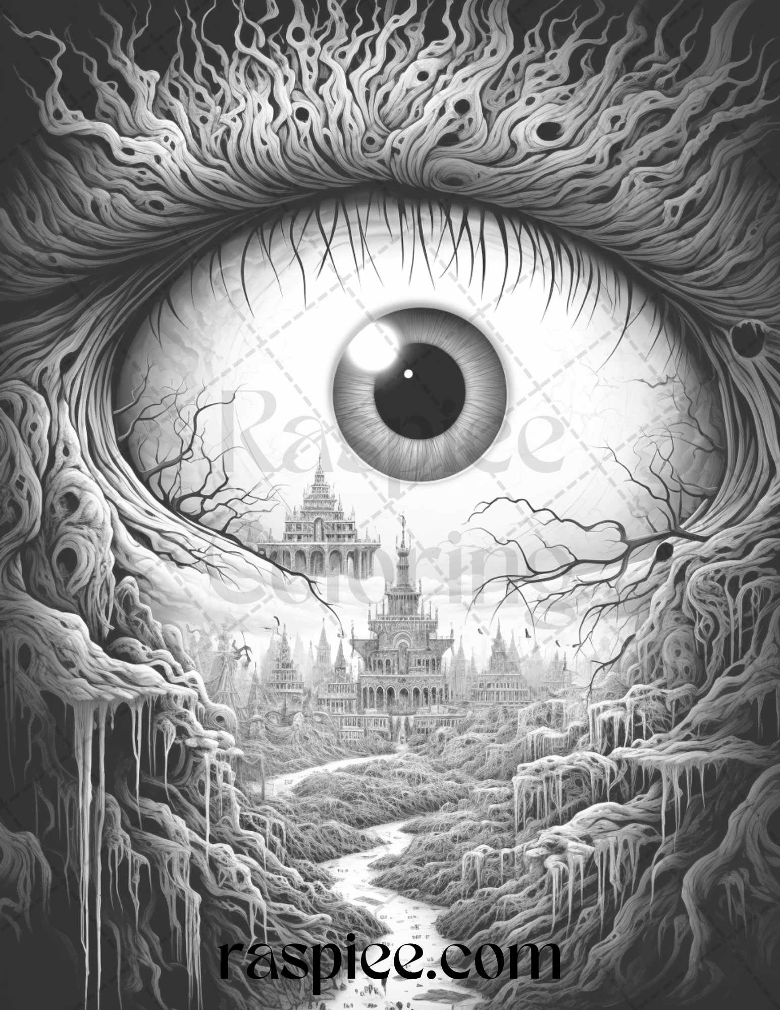 Surrealism eyes grayscale coloring pages printable for adults pdf â coloring