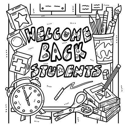 Back to school wele back students coloring page stock illustration