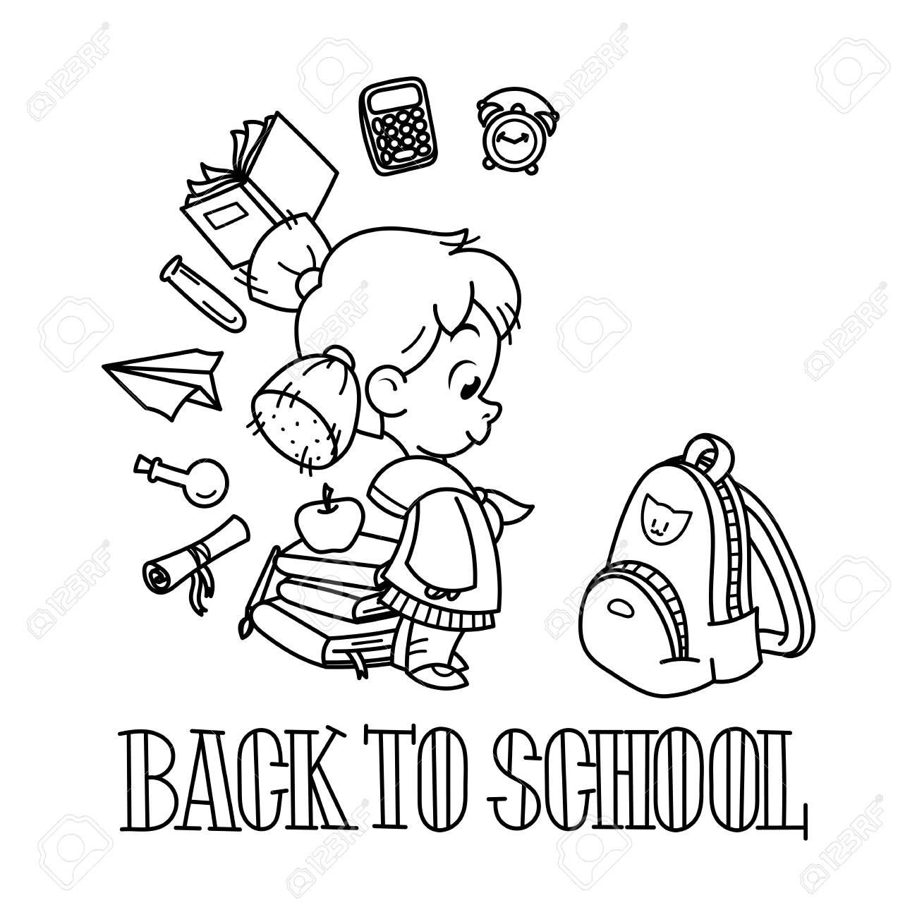 Wele back to school cute school kid ready to education design element for print t