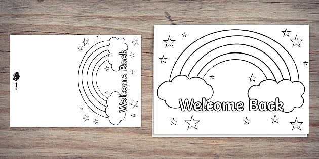 Wele back rainbow colouring card party