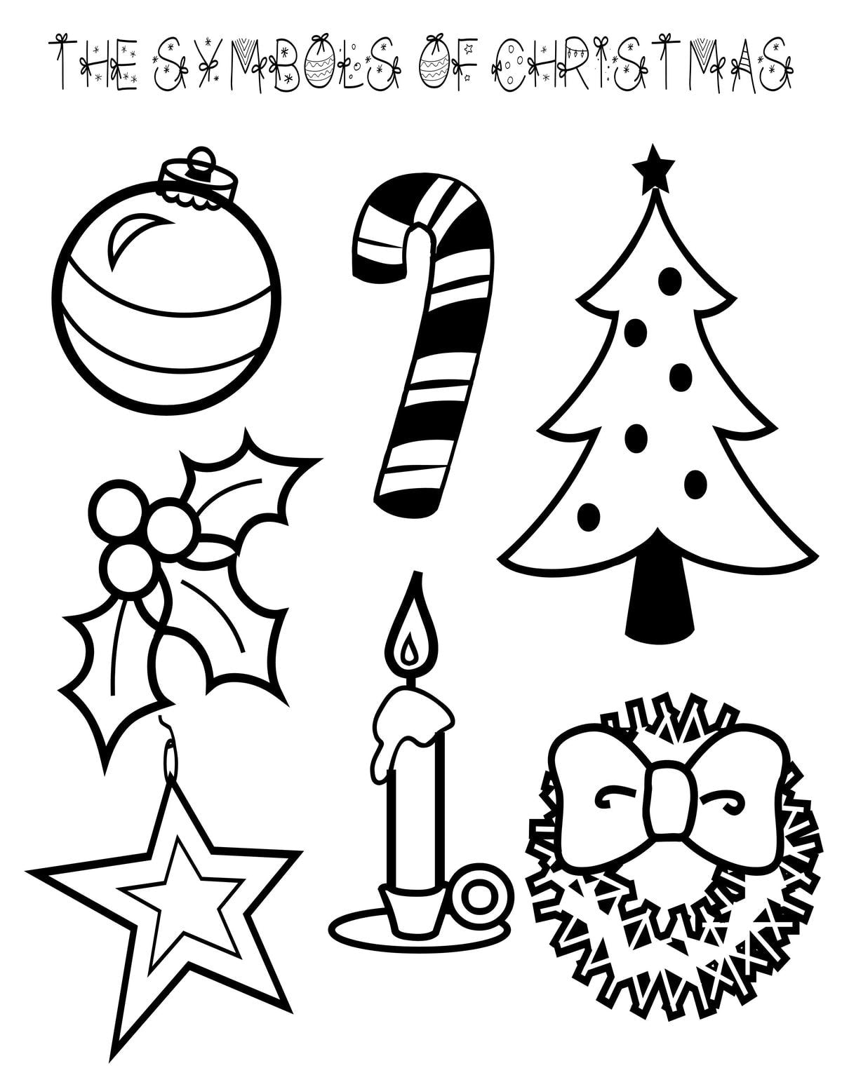 Symbols of christmas coloring page