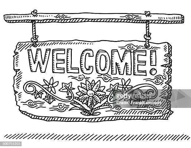 Traditional welcome sign drawing high