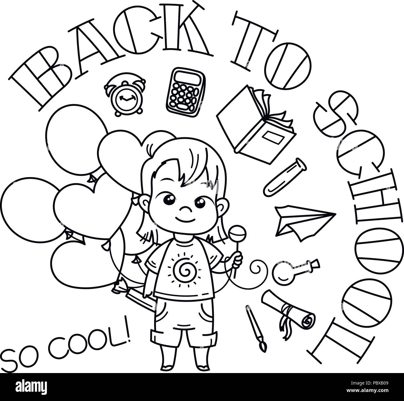Wele back to school cute school kid ready to education vector coloring page stock vector image art