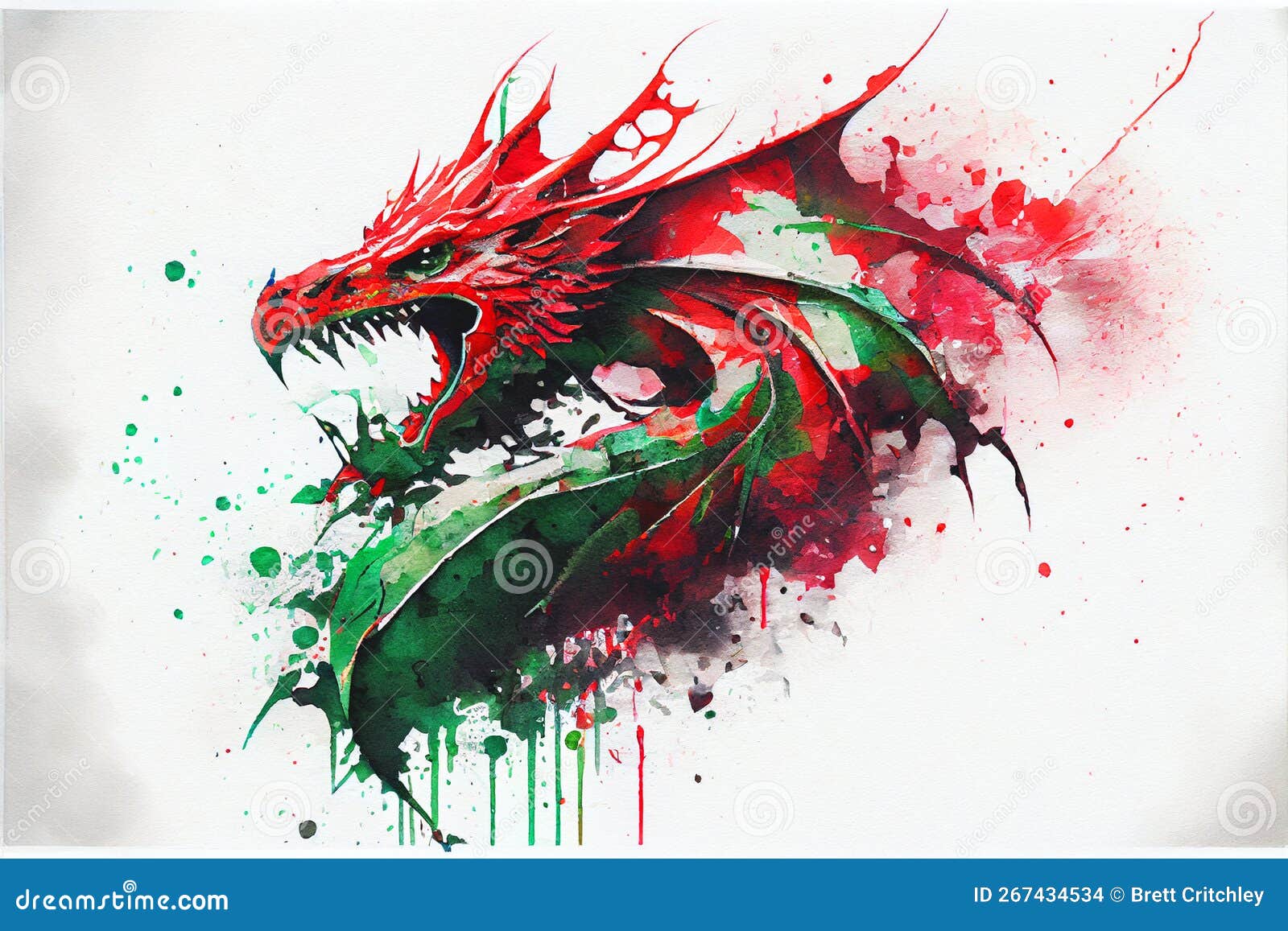 Red green dragon portrait welsh flag wales stock illustration