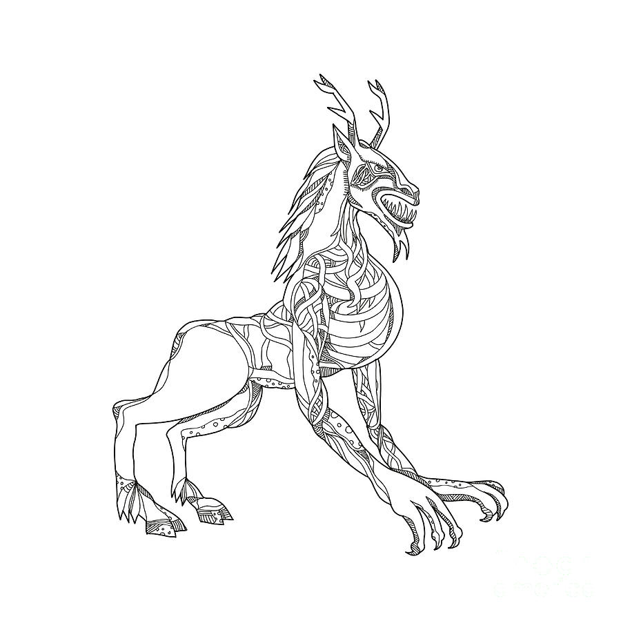 Wendigo crouching doodle art digital art by aloysius patrimonio