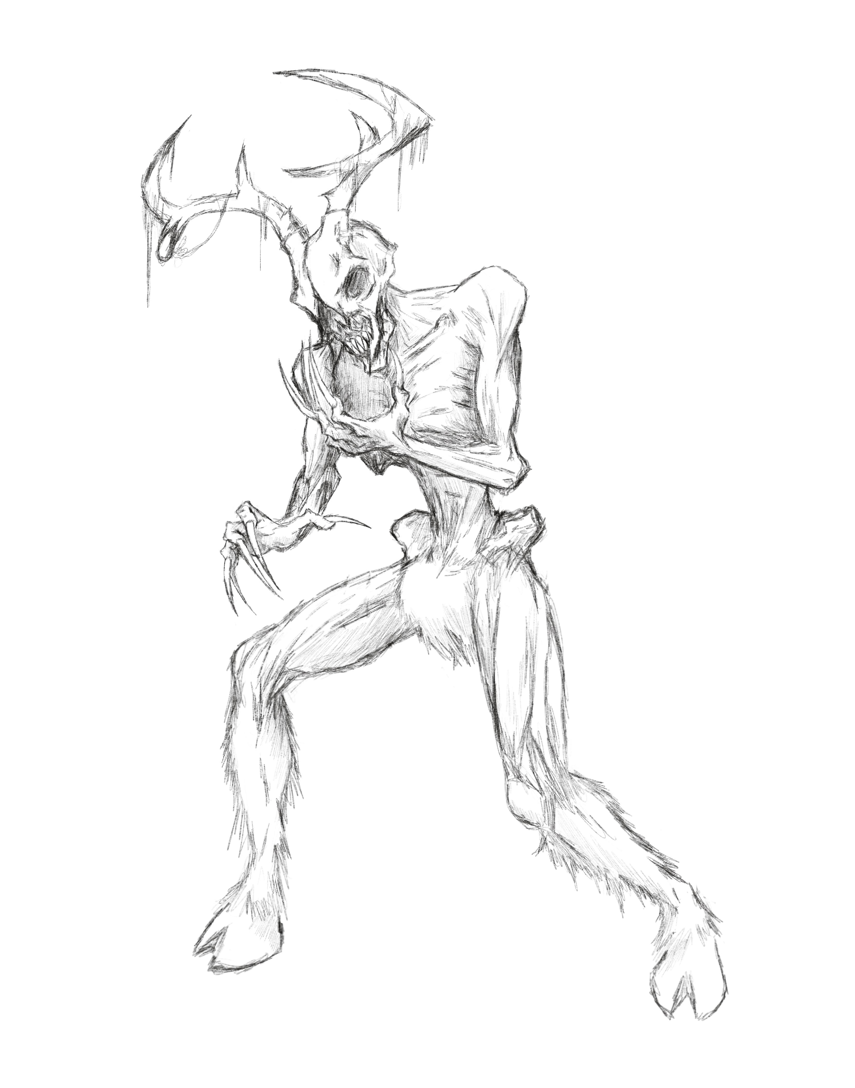Sketching this monster the wendigo when horrors are closer to human theyre a different kind of terrifying rcreaturedesign
