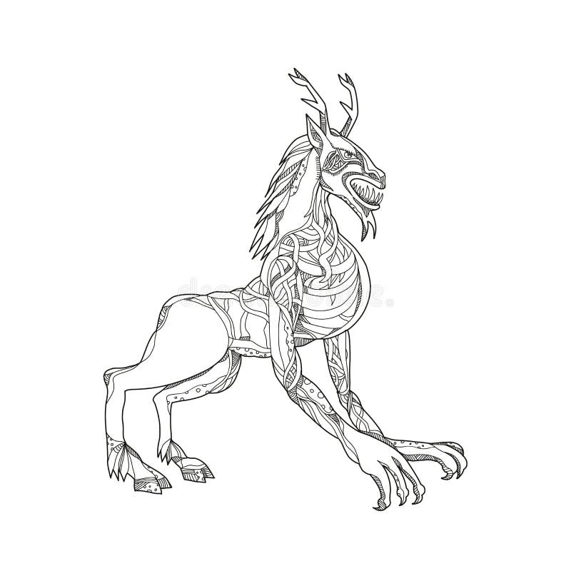 Wendigo crouching doodle art stock vector