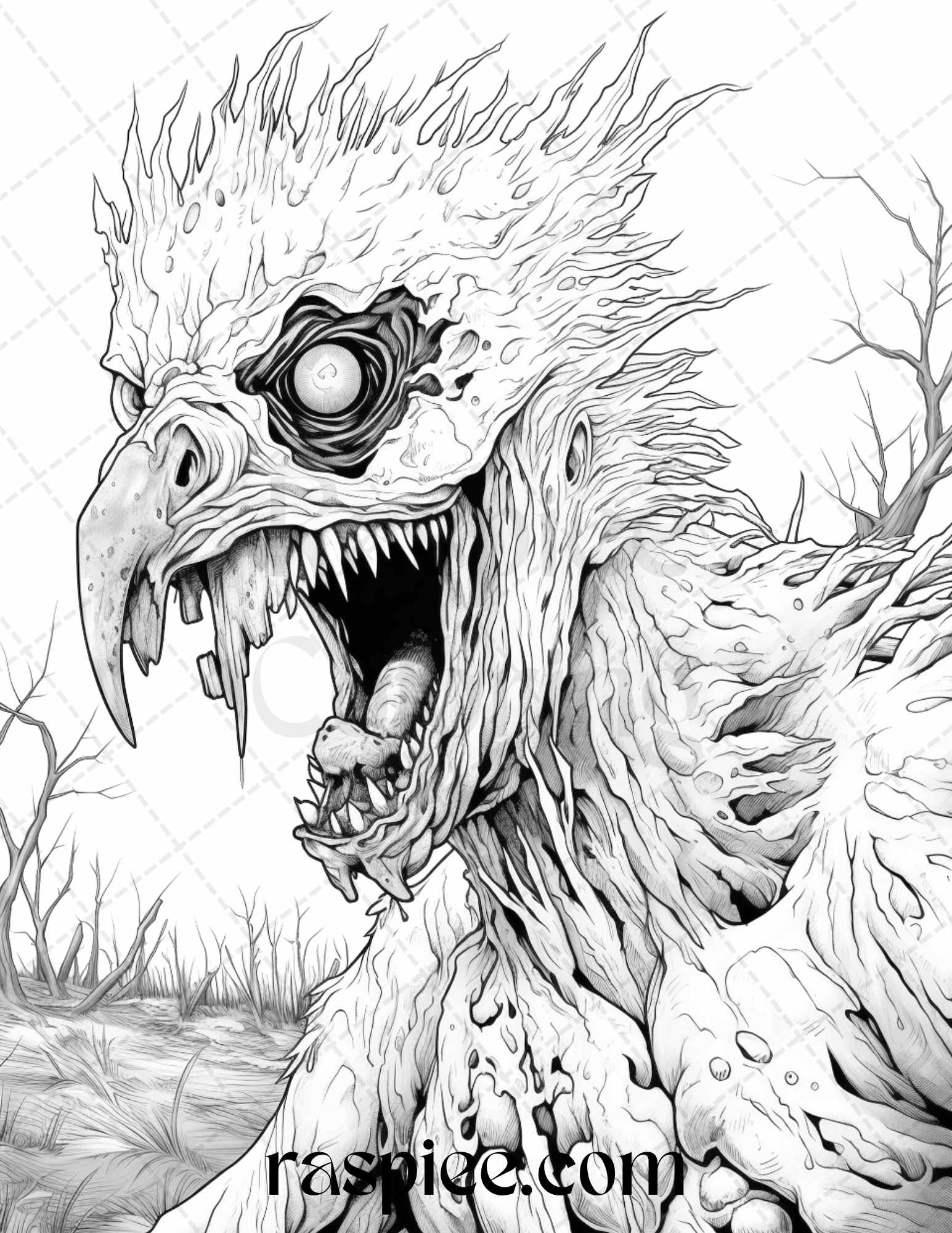 Horror zombie animals grayscale coloring pages printable for adults â coloring